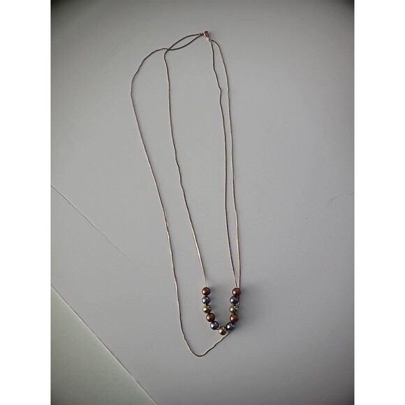 Vintage Gold Tone Multi Strand Chain Necklace Beaded Jewelry Costume - Picture 7 of 10